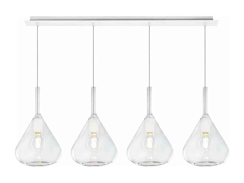 Sospensione Bianco 4 Luci Rettangolare Vetri Trasparente