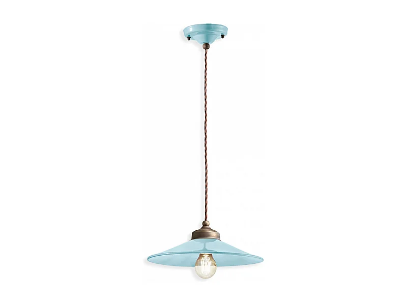Lampadario Vintage Colors Ferro E Ceramica Azzurro 1 Luce E27 30Cm