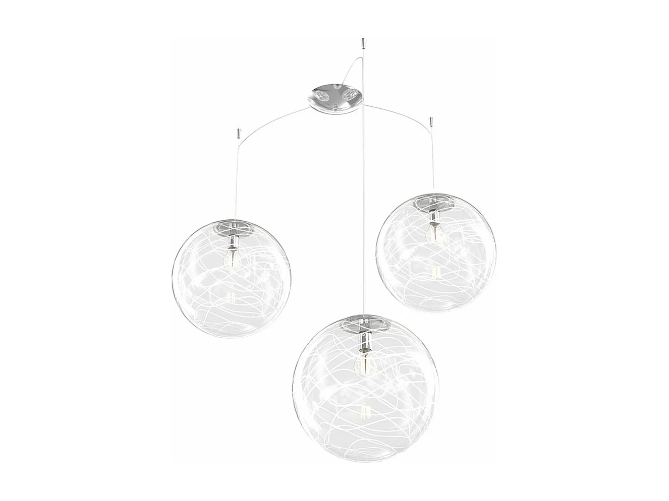 Sospensione Contemporanea Moon Metallo Cromo Vetro Bianco 3 Luci E27 D.30Cm