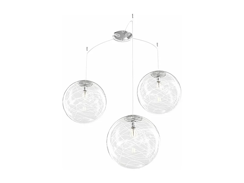 Sospensione Contemporanea Moon Metallo Cromo Vetro Bianco 3 Luci E27 D.30Cm