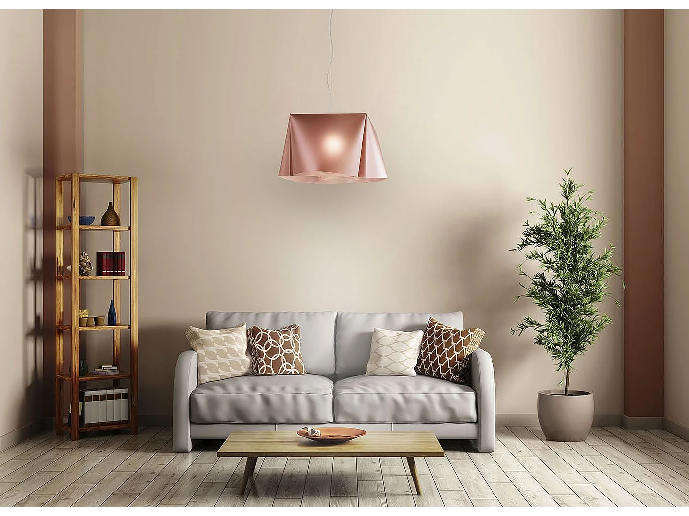 Sospensione Moderna Wanda Polilux ® Rame E Metallo Cromo 1 Luce E27 D60Cm