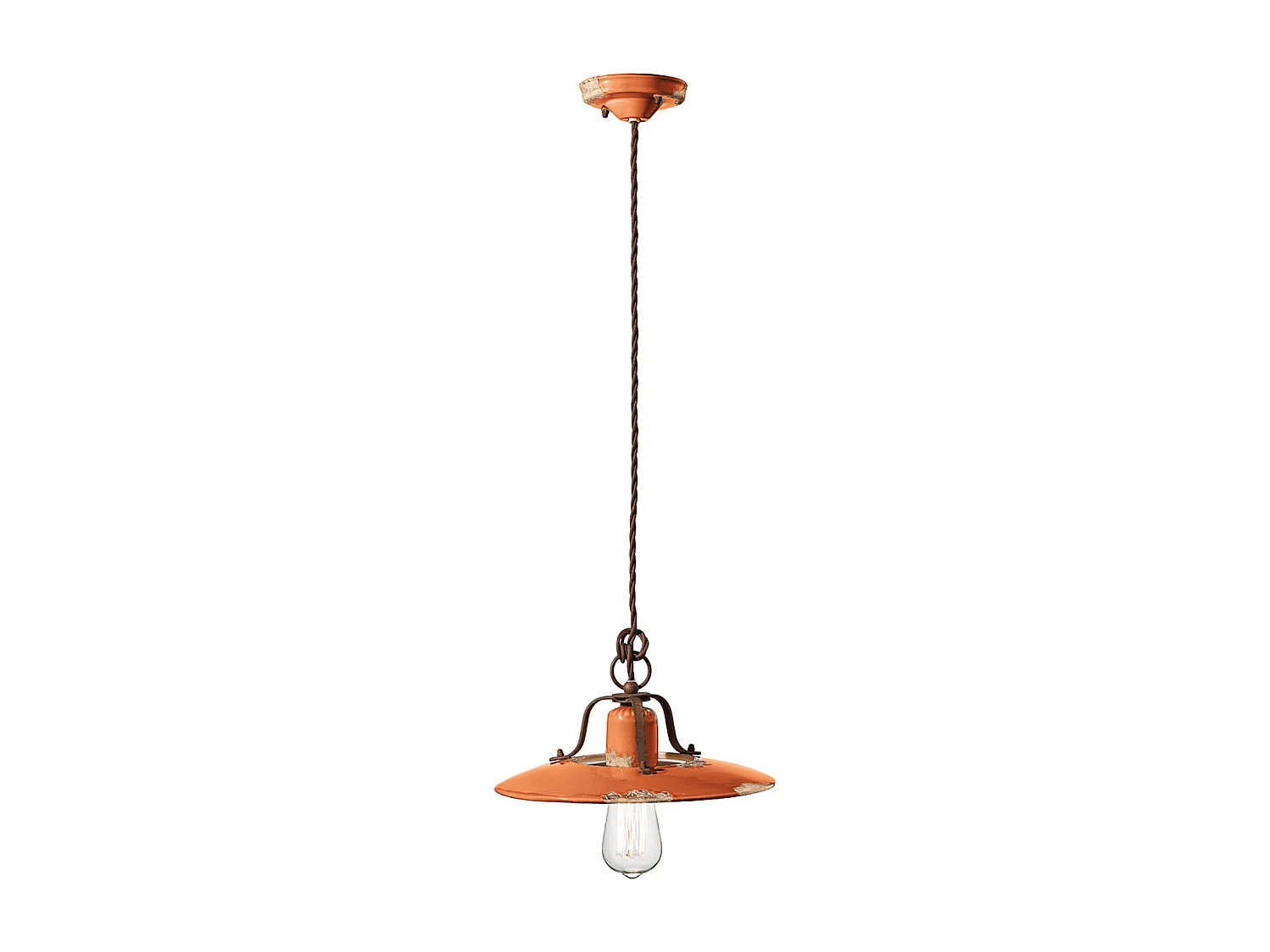 Lampadario Vintage Country Ferro E Ceramica Arancio 1 Luce E27 30Cm