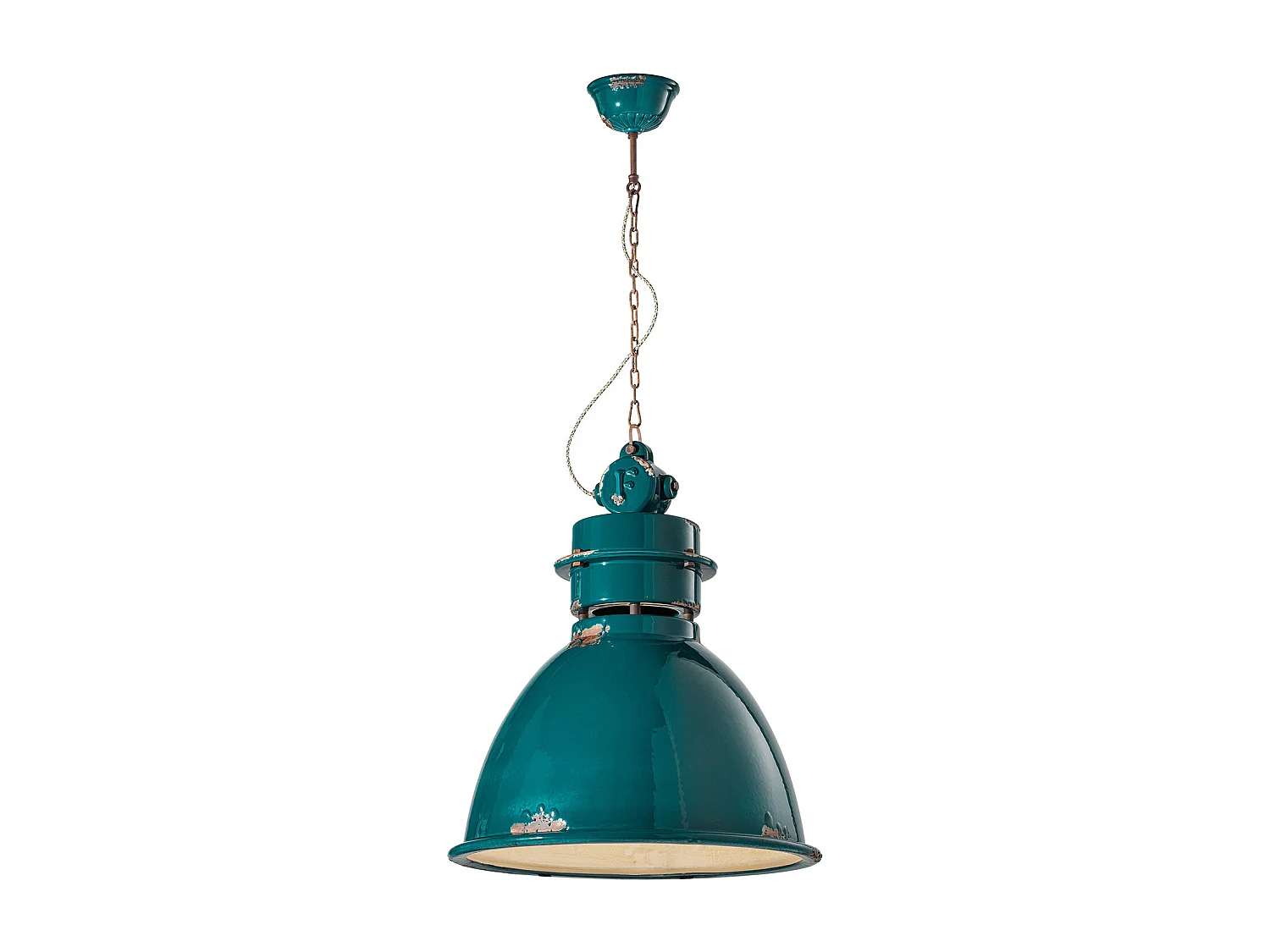 Lampadario Industrial Ferro E Ceramica Vintage Verde 1 Luce E27 50Cm