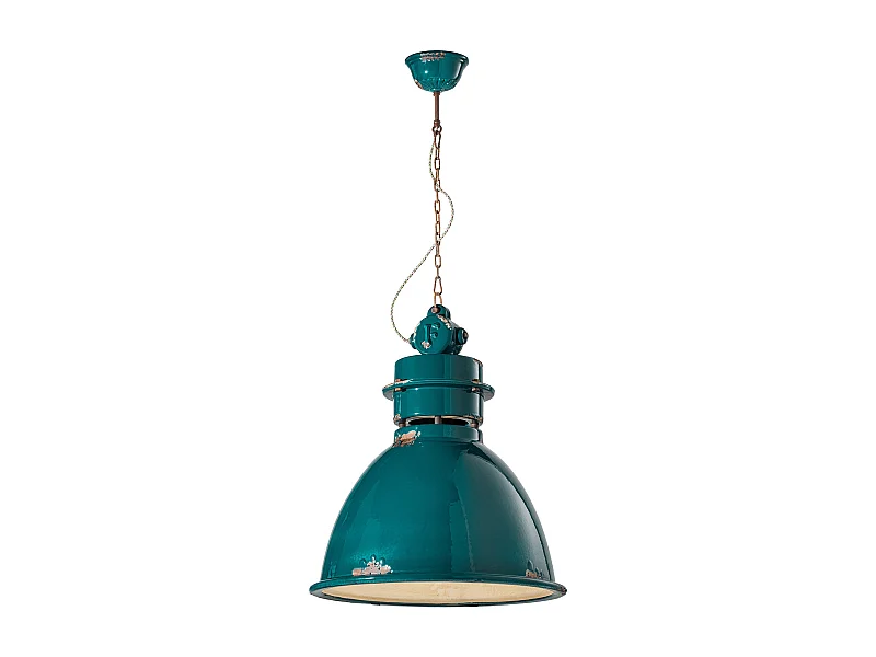 Lampadario Industrial Ferro E Ceramica Vintage Verde 1 Luce E27 50Cm