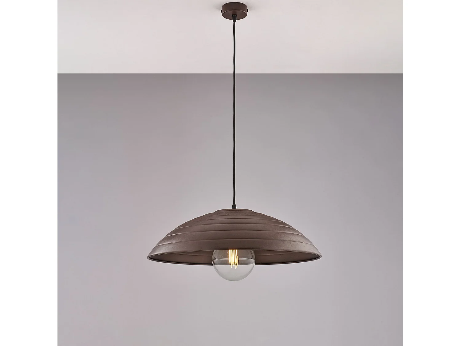 Suspension Expéditeur d.50 cm, fer noir, déco rouille, câble tissu orientable, 1 lumière, parfait pour déco loft