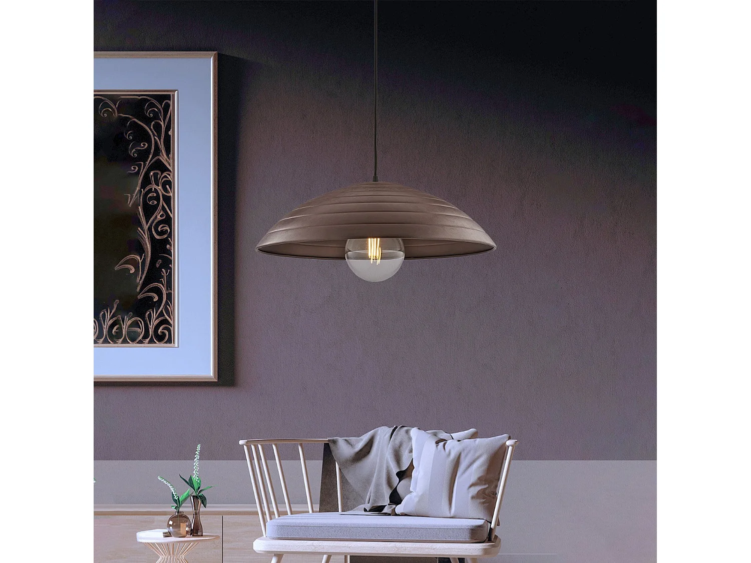 Suspension Expéditeur d.50 cm, fer noir, déco rouille, câble tissu orientable, 1 lumière, parfait pour déco loft