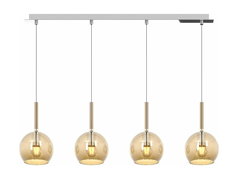 Sosp. Cromo Rettangolare 4 Luci Vetri Tutti Piccolo Ambra