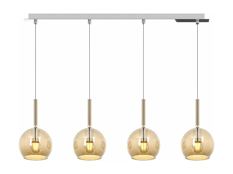 Sosp. Cromo Rettangolare 4 Luci Vetri Tutti Piccolo Ambra