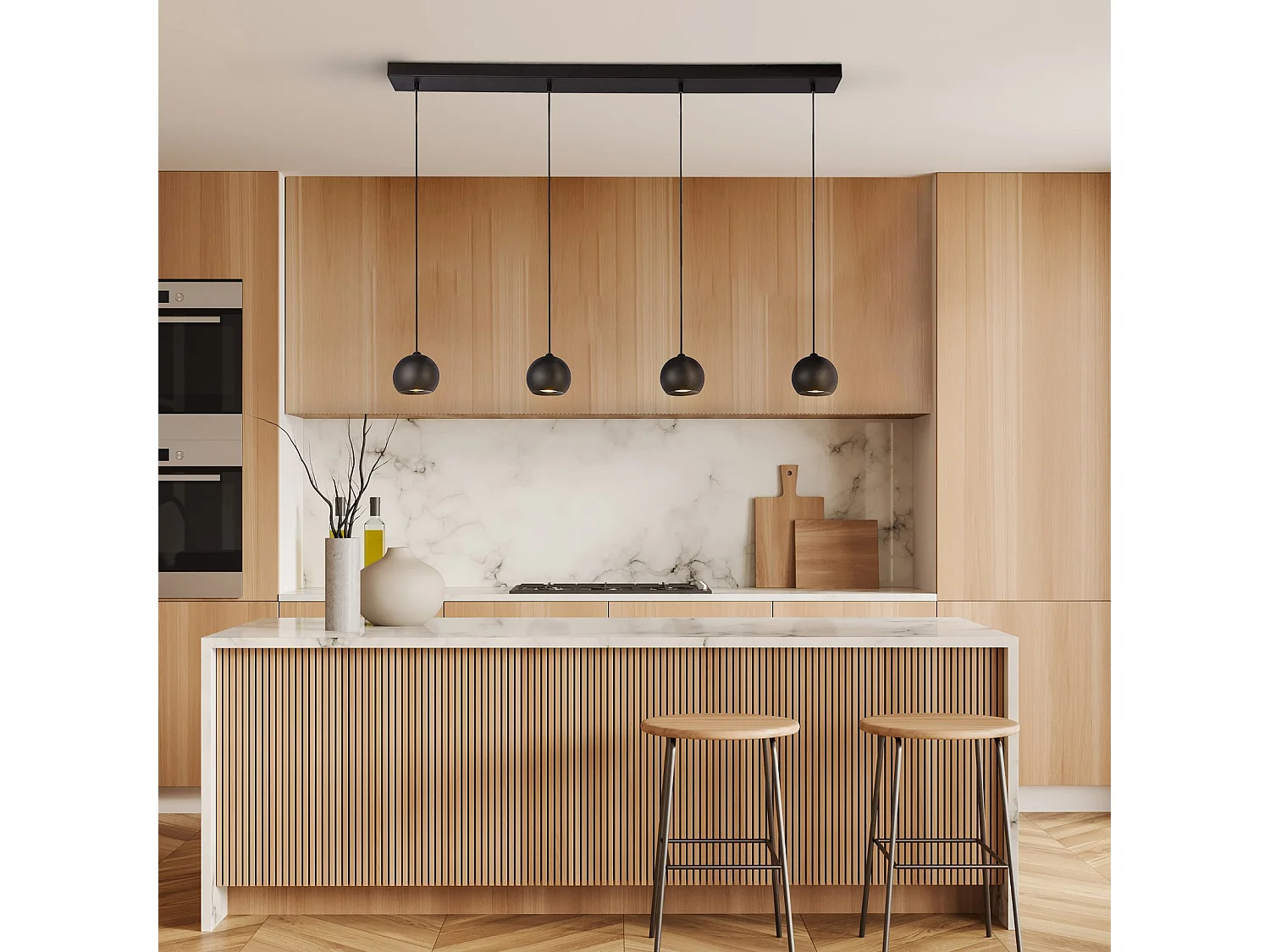 Zeitgenössischer Kronleuchter Eindhoven aus schwarzem Stahl, 4 Lichter, GU10