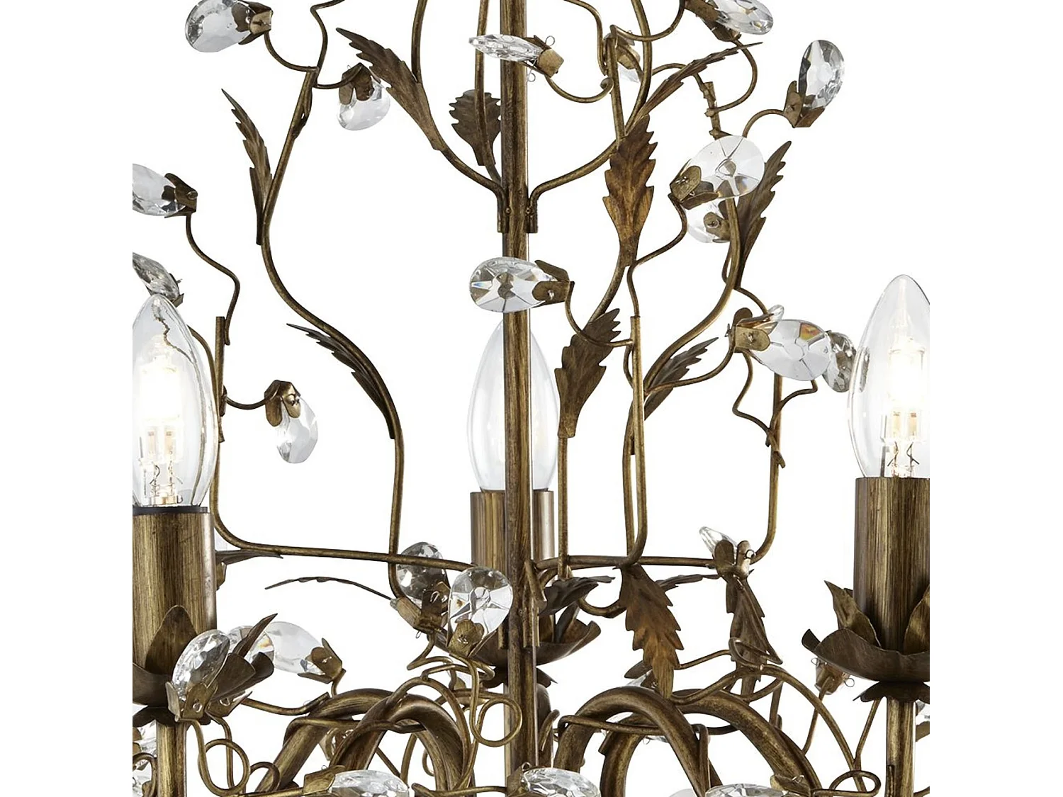 Lampadario Classico Almandita Acciaio Marrone Vetro Oro 5 Luci E14