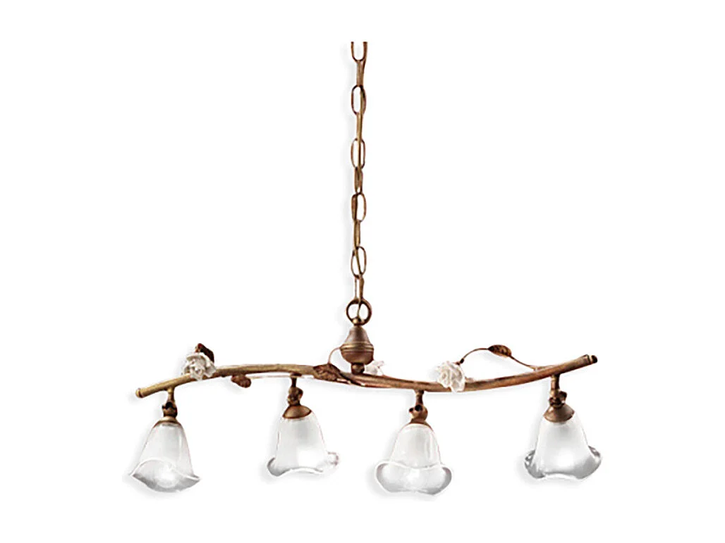 Lampadario Classico Siena Metallo E Ceramica Ruggine Decorato Lucido 4 Luci E14