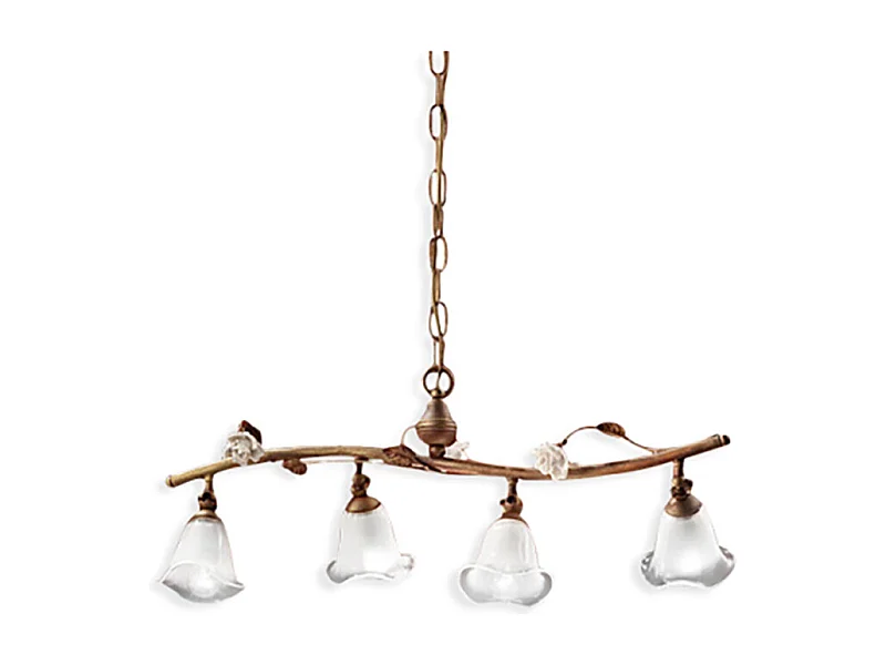 Lampadario Classico Siena Metallo E Ceramica Ruggine Decorato Lucido 4 Luci E14