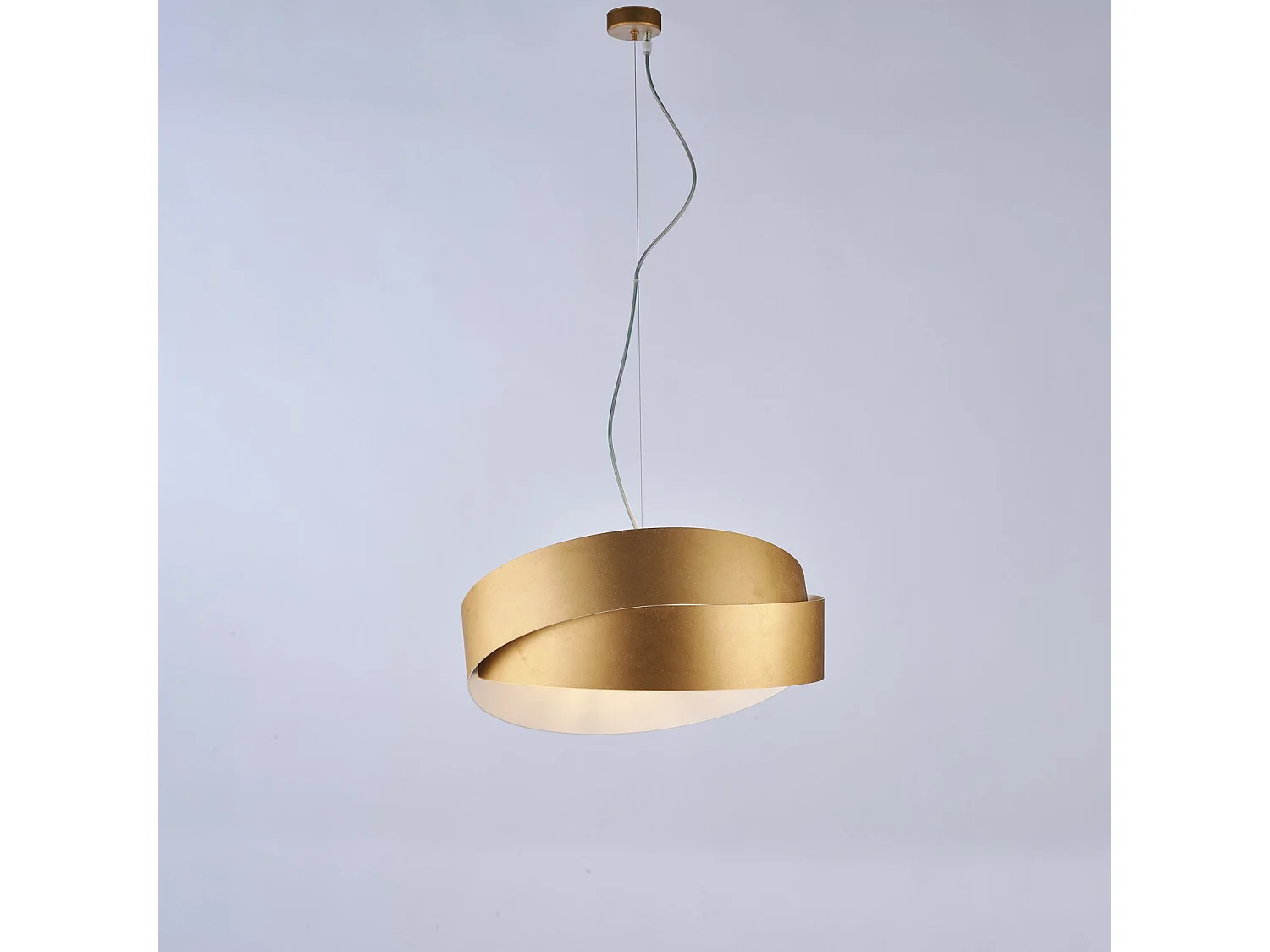 Astro - Suspensão em ferro lacado branco com deco ouro antigo e cabo de aço ajustável 2 luzes 122 - Ø46 - BL207-2-BOR