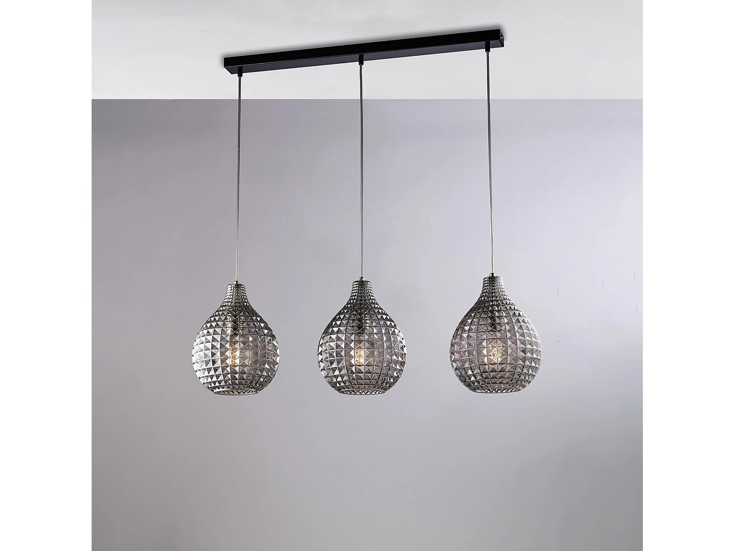 Diamante Schiene Schwarz/Chrom, 3x G9, Glas grau verspiegelt, L88x21 cm – BL300-BIN3-SP