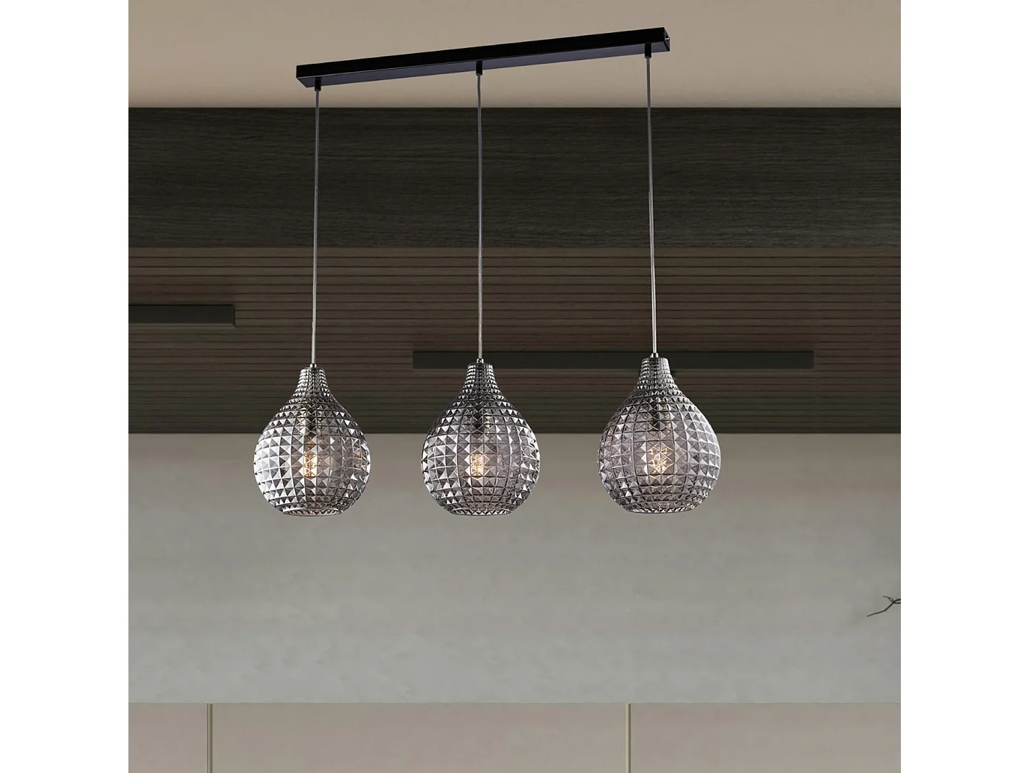 Diamante Schiene Schwarz/Chrom, 3x G9, Glas grau verspiegelt, L88x21 cm – BL300-BIN3-SP