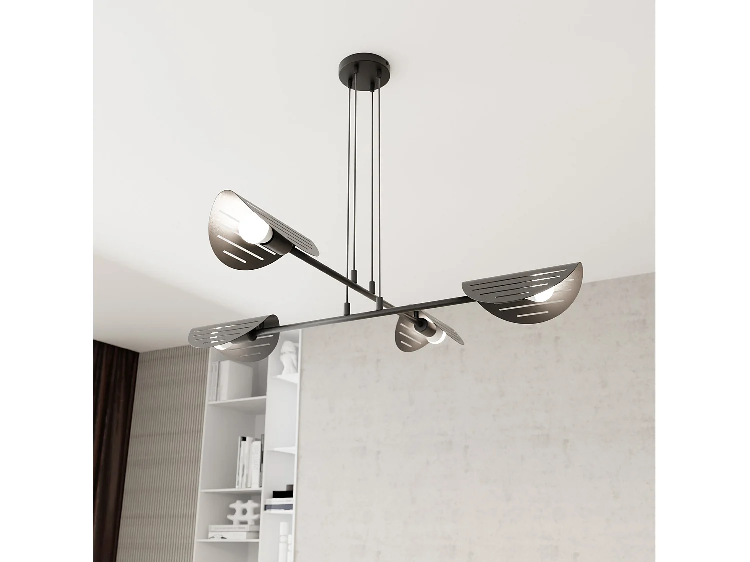 Lampadario Moderno 4 Luci Saber A Bracci In Acciaio Nero