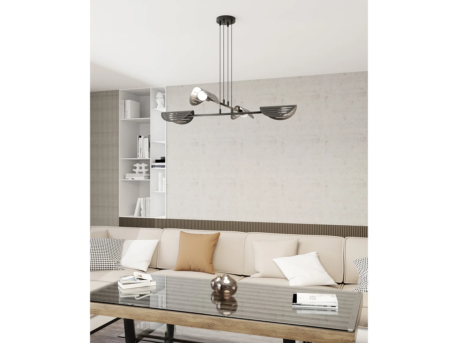 Lampadario Moderno 4 Luci Saber A Bracci In Acciaio Nero