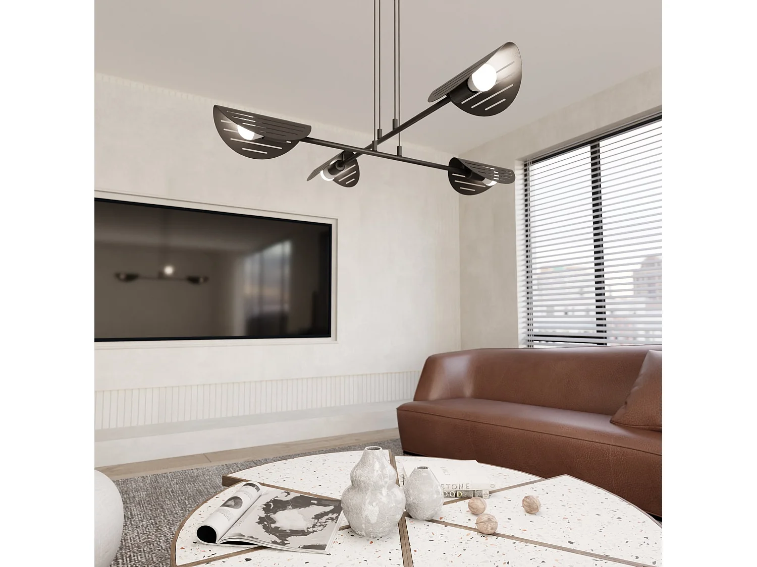 Lampadario Moderno 4 Luci Saber A Bracci In Acciaio Nero