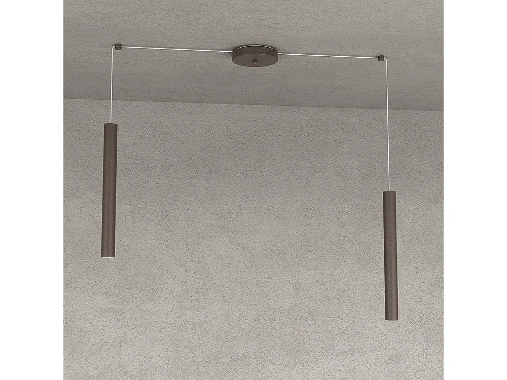 Round Tube Sospensione 2 Luci Marrone Cavo Cm.250 Con Base