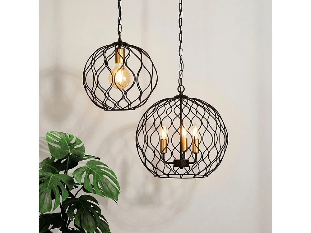 Searchlight FINESSE Plafonnier à cage ronde à 1 ampoule Noir avec douilles dorées