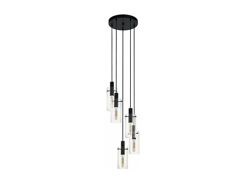 Lampadario Industrial Montefino 5 Luci Acciaio Nero