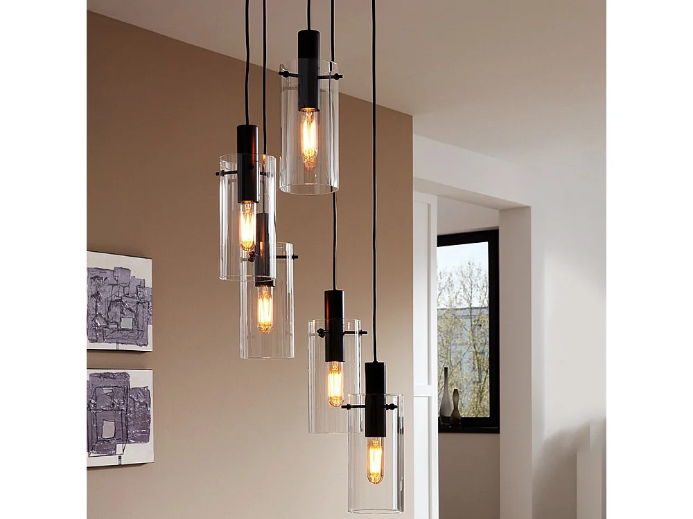 Lampadario Industrial Montefino 5 Luci Acciaio Nero