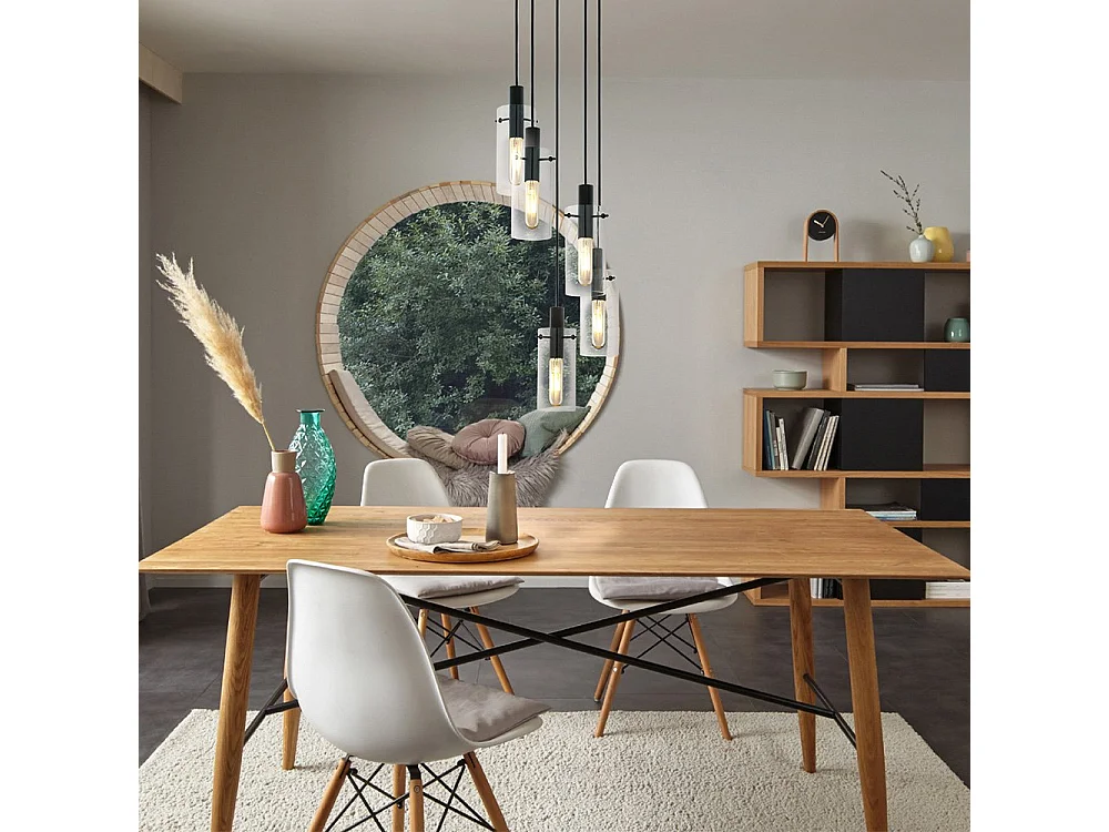 Lampadario Industrial Montefino 5 Luci Acciaio Nero