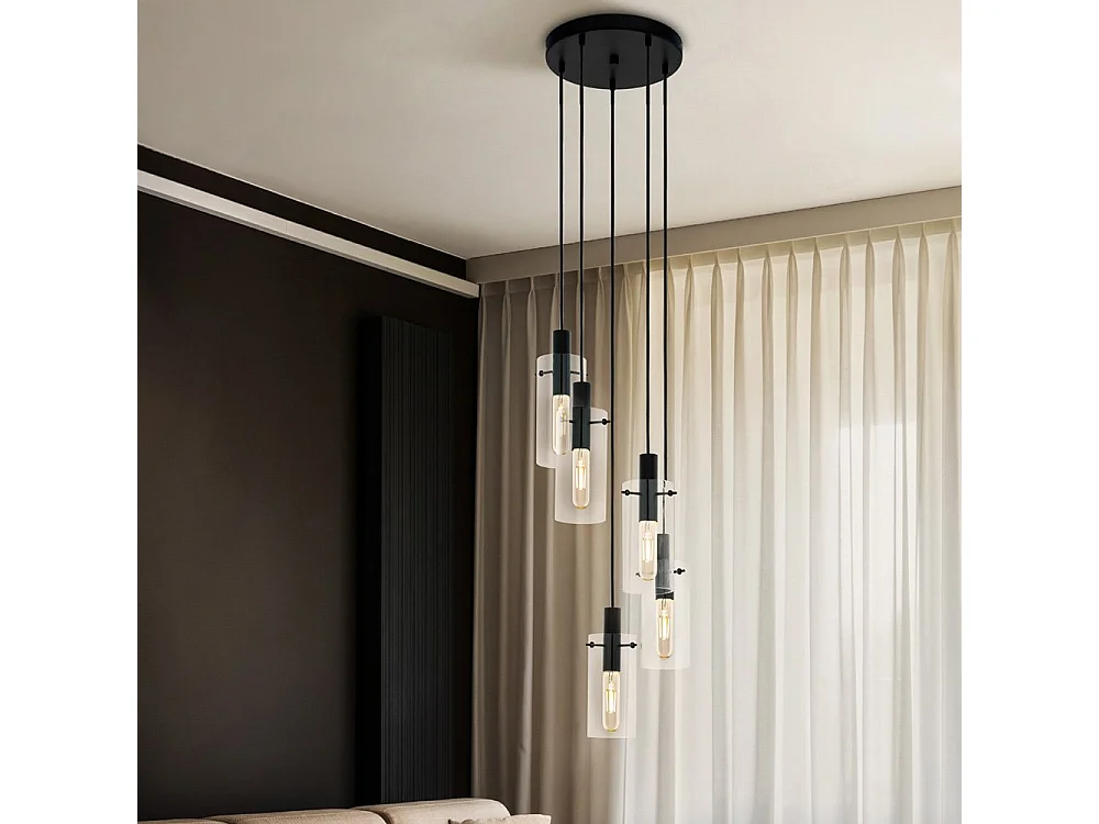 Lampadario Industrial Montefino 5 Luci Acciaio Nero