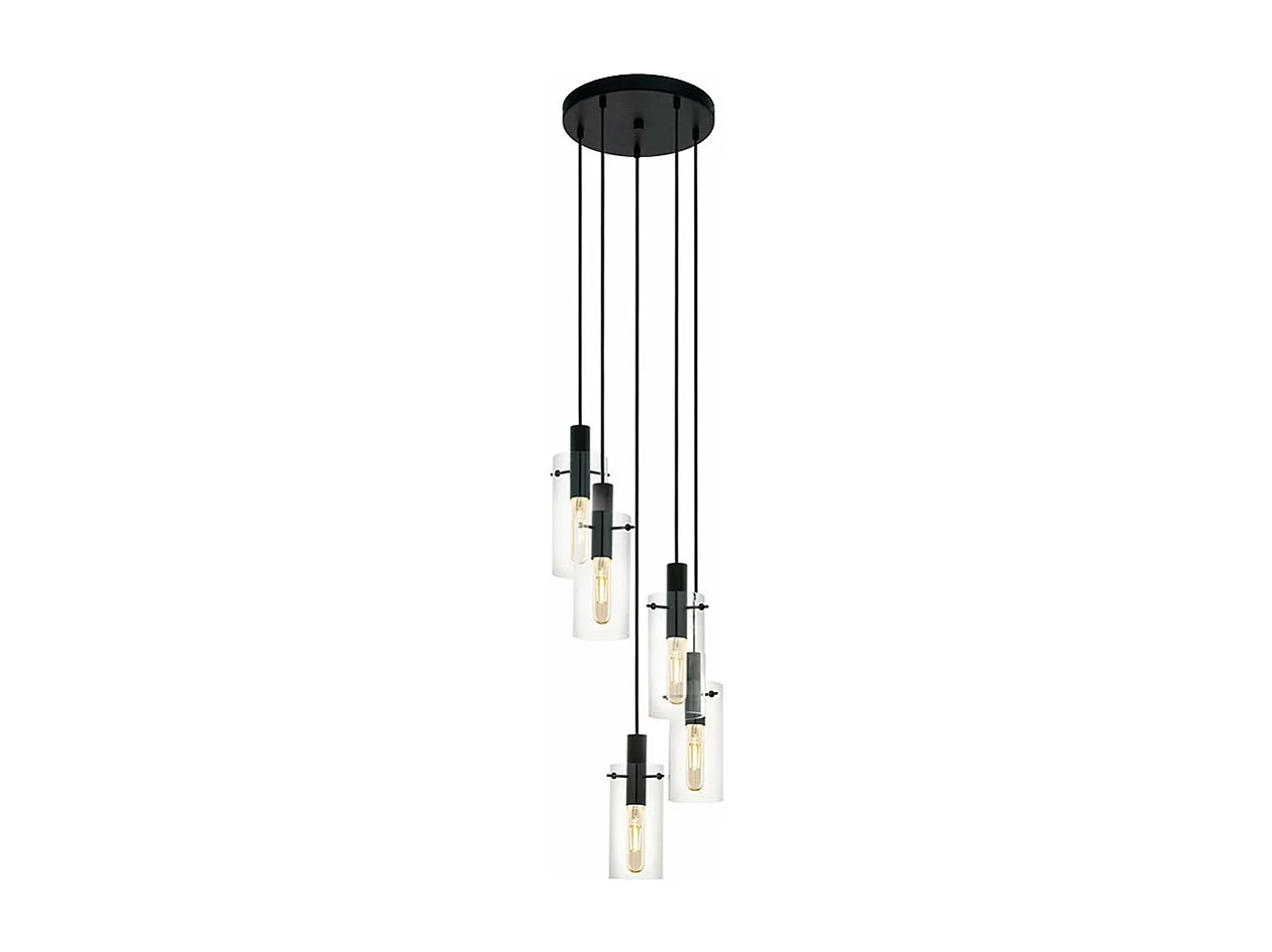Lampadario Industrial Montefino 5 Luci Acciaio Nero