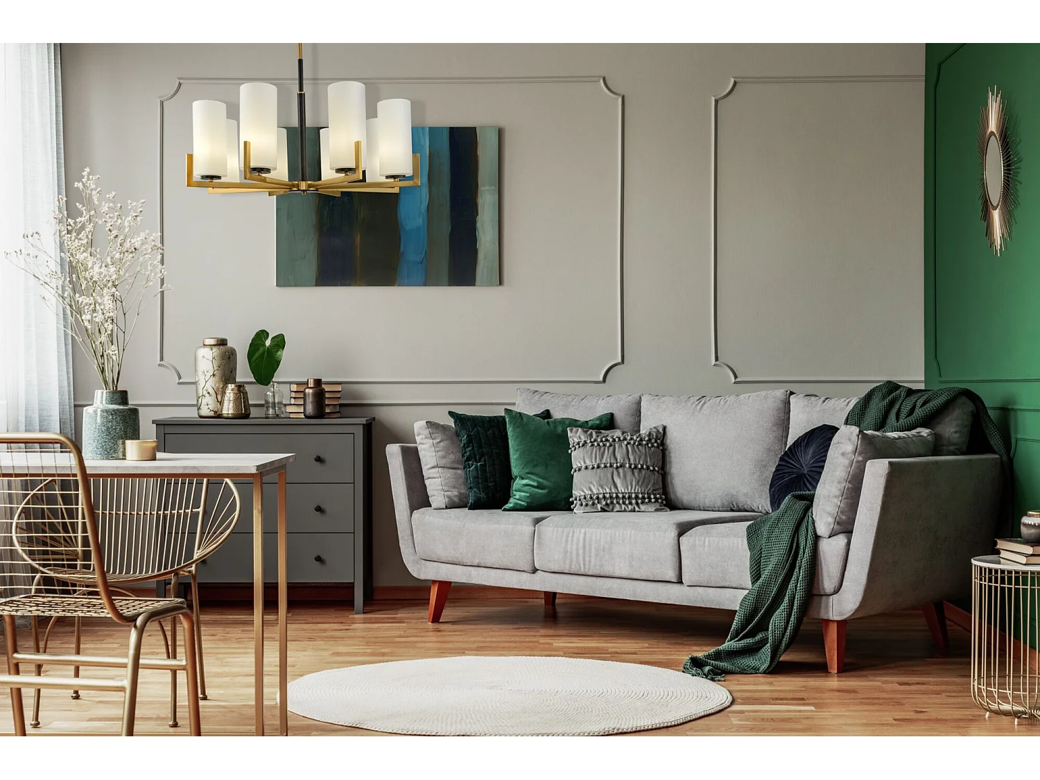 Maytoni Fortano Lustre moderne en laiton à 8 lumières Fortano avec abat-jour en verre