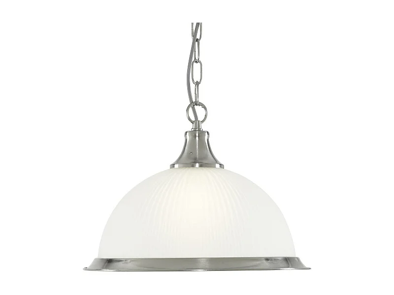 Searchlight American Diner Luminaire suspendu à 1 ampoule en forme de dôme, argent satiné, verre nervuré acide, E27