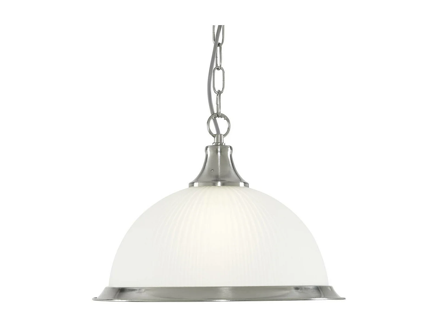 Searchlight American Diner - Lampadario a 1 luce a cupola in argento satinato, vetro acidato, attacco E27