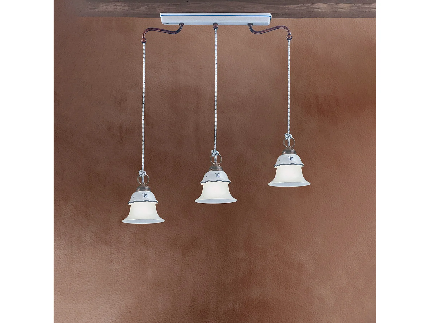 Lampadario Lin. Classico Ferrara Metallo E Ceramica Nero Sfumato Rame 3 Luci E14