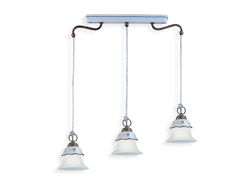 Lampadario Lin. Classico Ferrara Metallo E Ceramica Nero Sfumato Rame 3 Luci E14