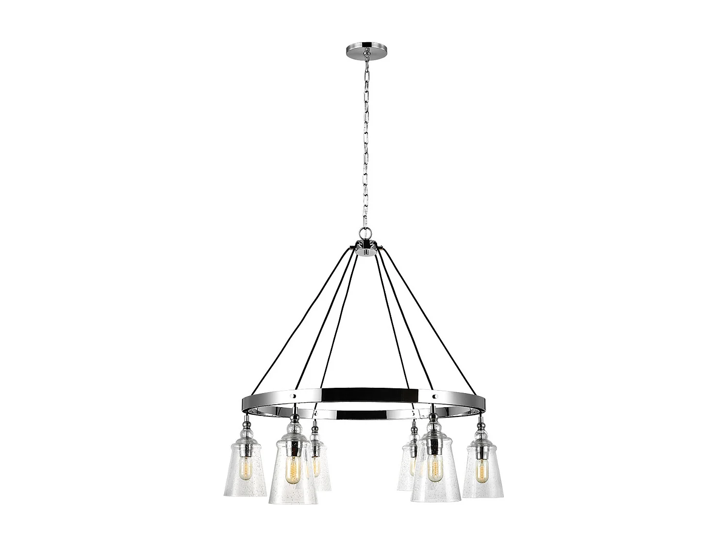 Lampadario Industrial Nordico Loras Acciaio Vetro 6 Luci E27