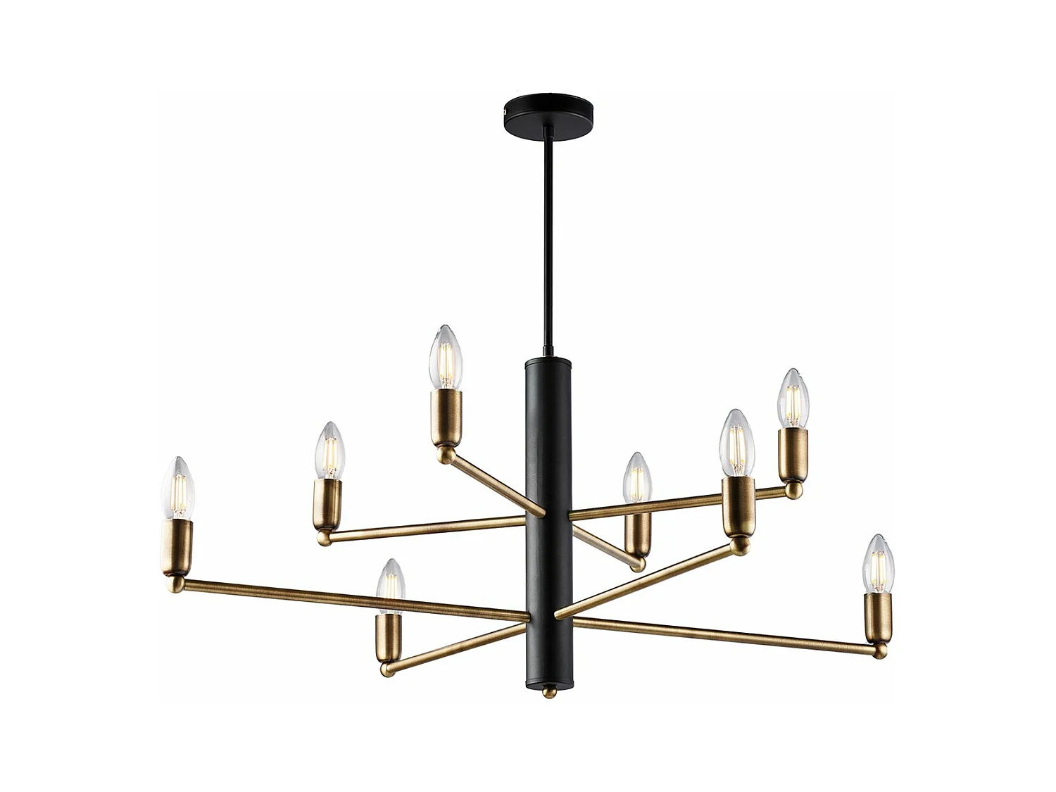 Isak Suspension en fer laqué noir finitions laiton bruni brossé 8 lumières H.66 d.86 BL311-8-NR