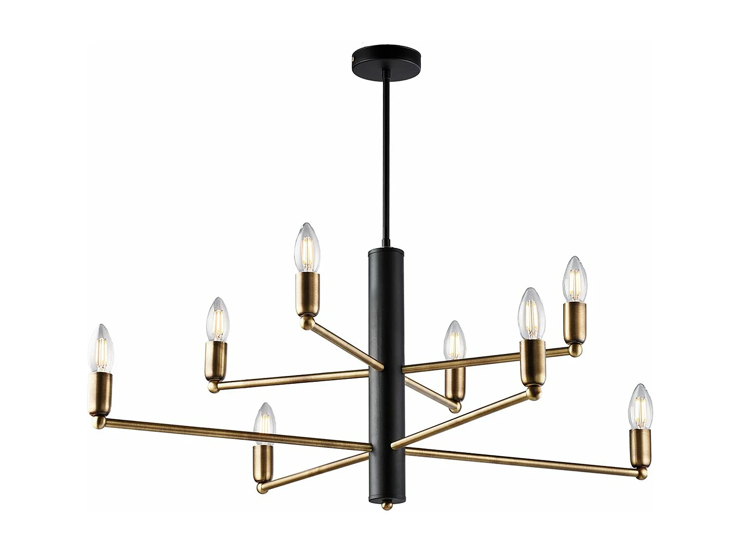 Suspensão Isak em ferro preto com acabamento em latão escovado polido 8 luzes H.66 Ø86 BL311-8-NR