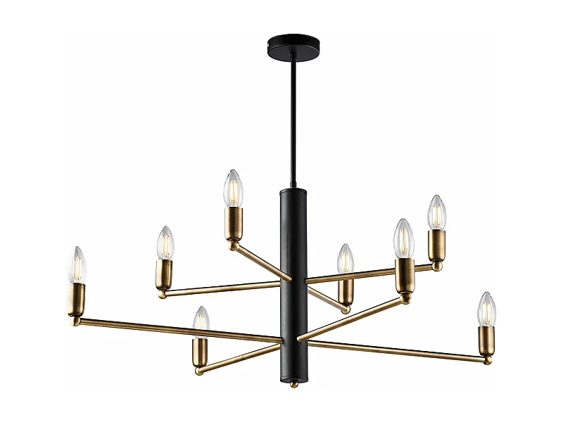 Isak - Pendelleuchte aus schwarz lackiertem Eisen mit gebürstetem, brüniertem Messing-Finish, 8 Lichter, H.66 - Ø86 - BL311-8-NR