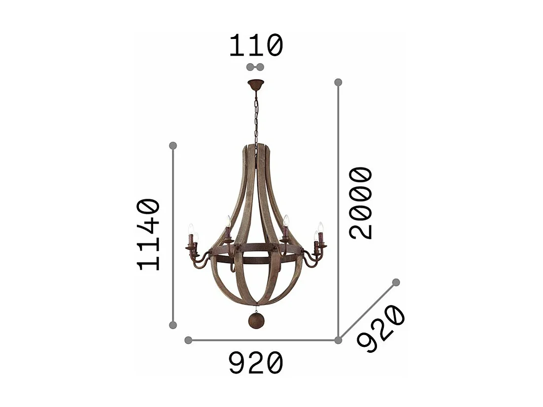 Ideal Lux Millennium - 8 Lichtdeckenanhänger Braun, E14