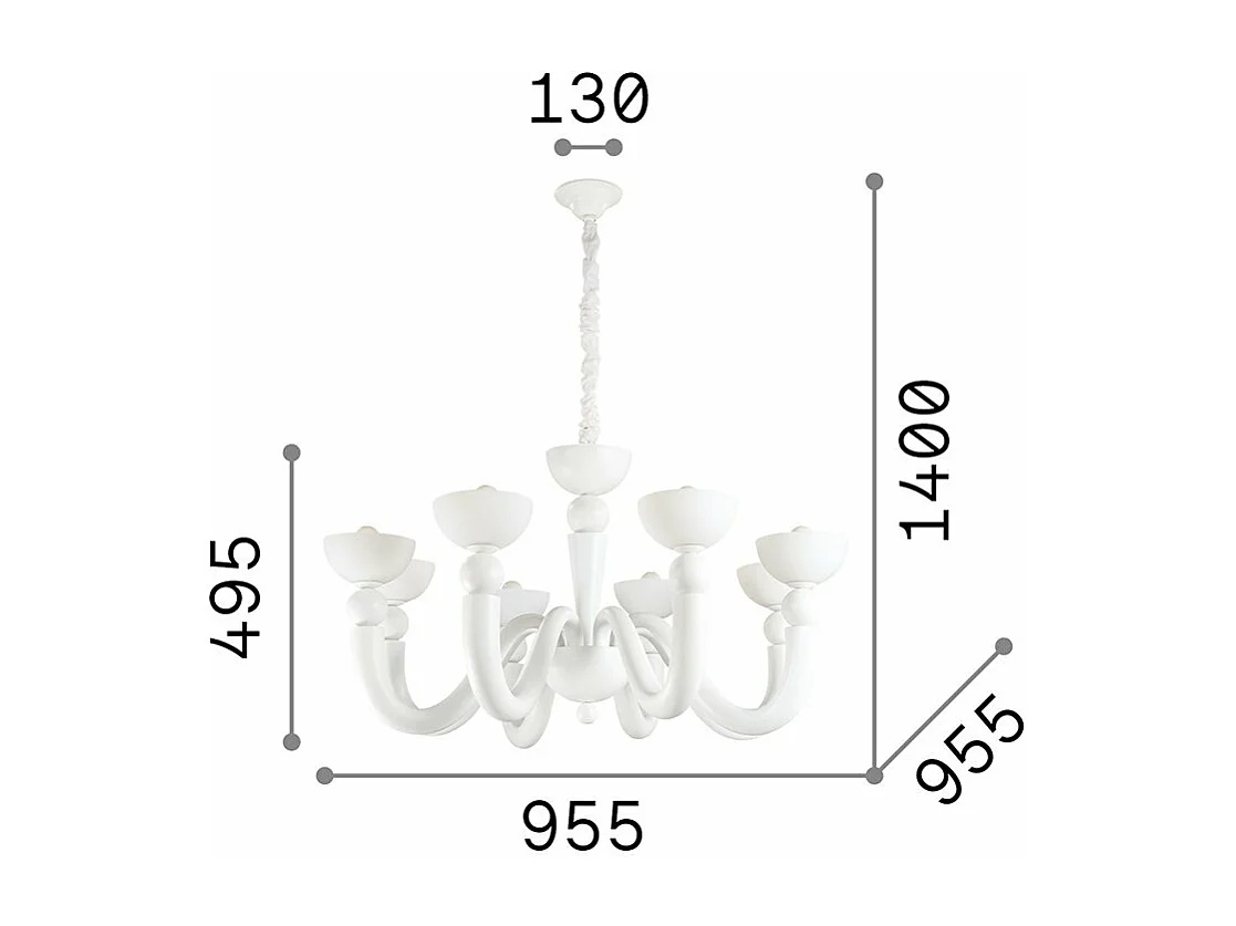 Ideal Lux Bon Bon Lustre à 8 bras multiples au fini blanc, E14