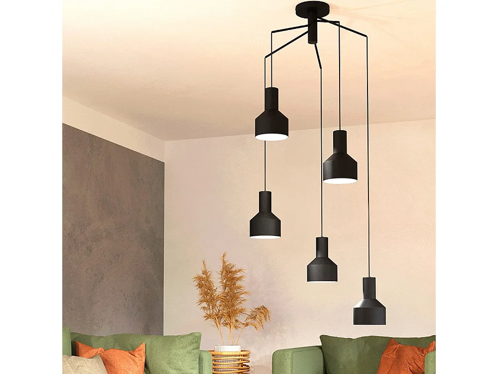 Lampadario Moderno Casibare 5 Luci Acciaio Nero