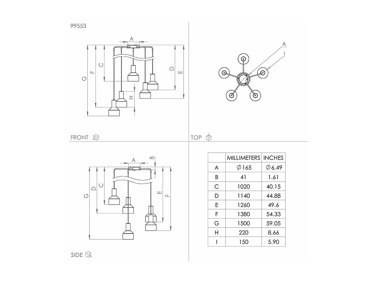 Lampadario Moderno Casibare 5 Luci Acciaio Nero