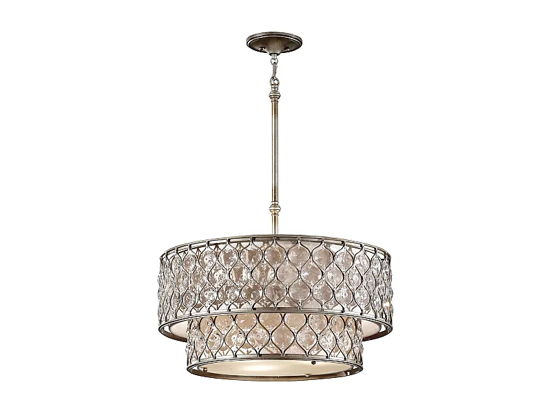 Lampadario Contemporaneo Lucia Acciaio Argento Brunito Cristallo 6 Luci E27