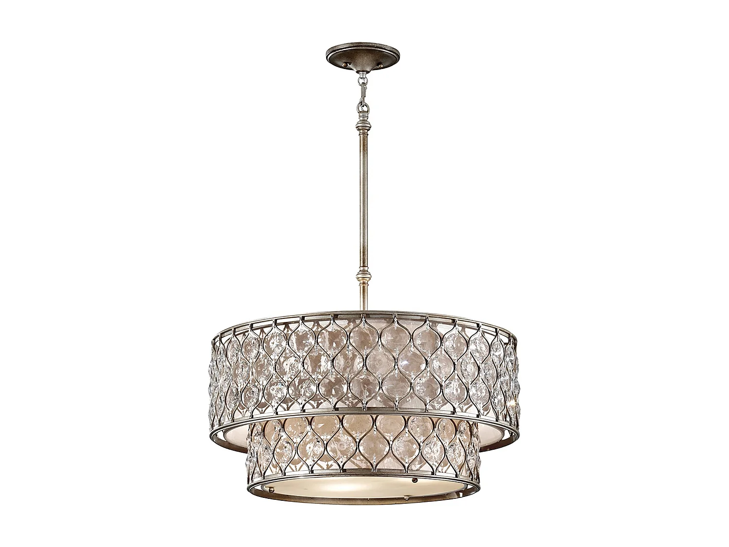 Lampadario Contemporaneo Lucia Acciaio Argento Brunito Cristallo 6 Luci E27