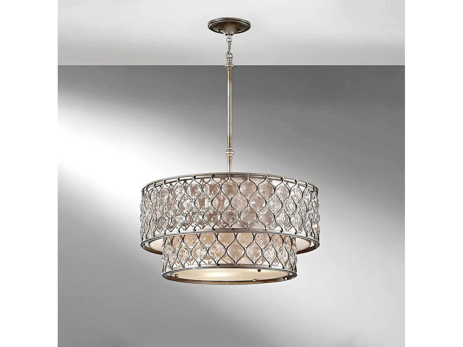 Lampadario Contemporaneo Lucia Acciaio Argento Brunito Cristallo 6 Luci E27