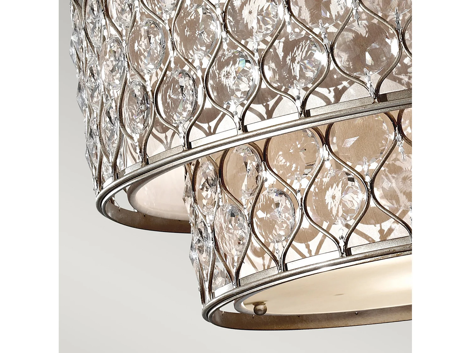 Lampadario Contemporaneo Lucia Acciaio Argento Brunito Cristallo 6 Luci E27