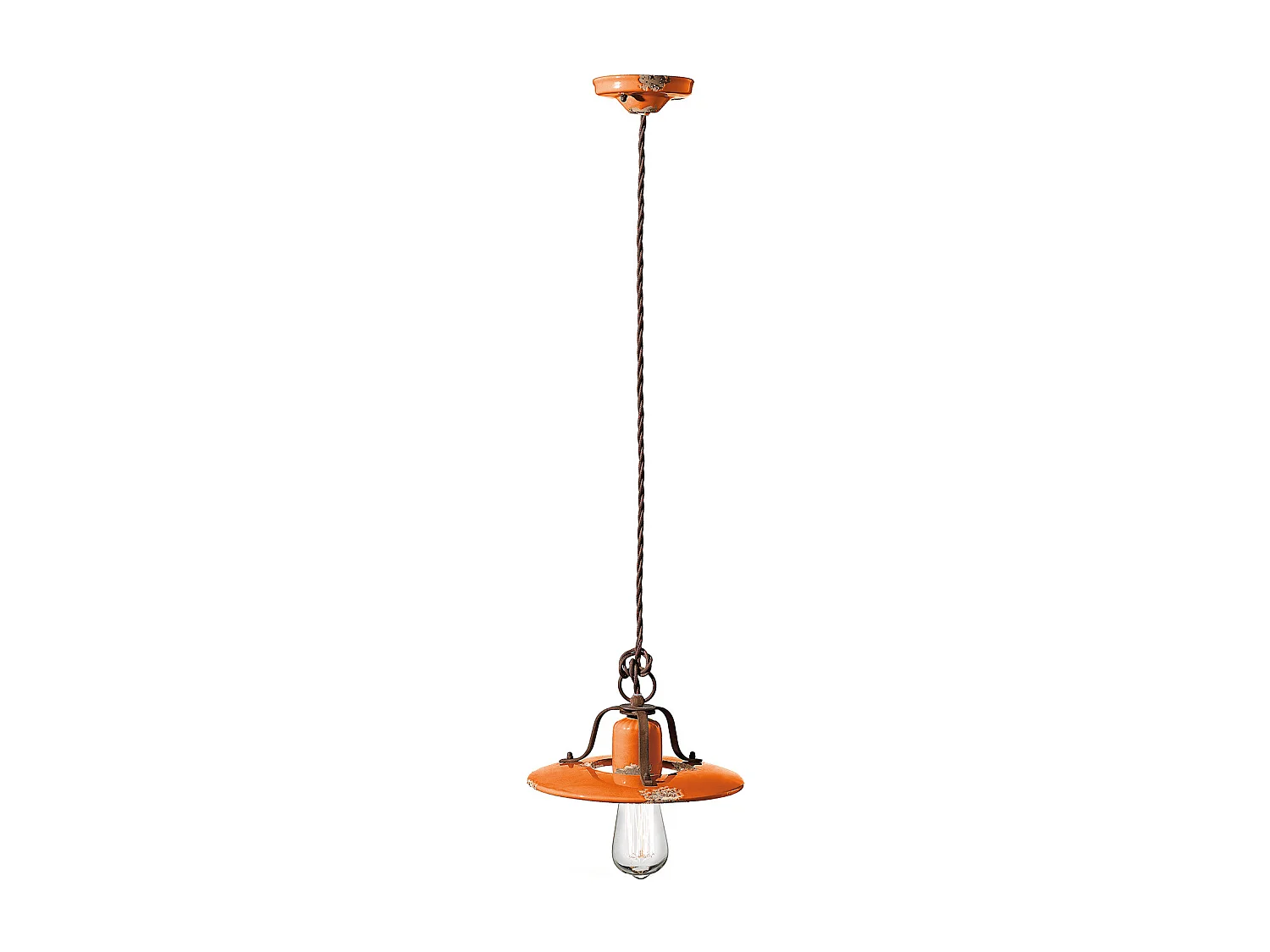 Lampadario Vintage Country Ferro E Ceramica Arancio 1 Luce E27 25Cm