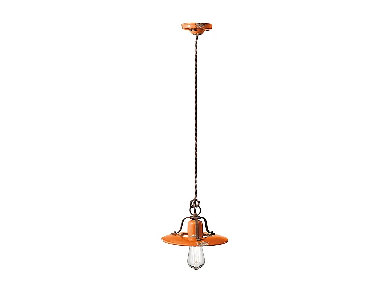 Lampadario Vintage Country Ferro E Ceramica Arancio 1 Luce E27 25Cm