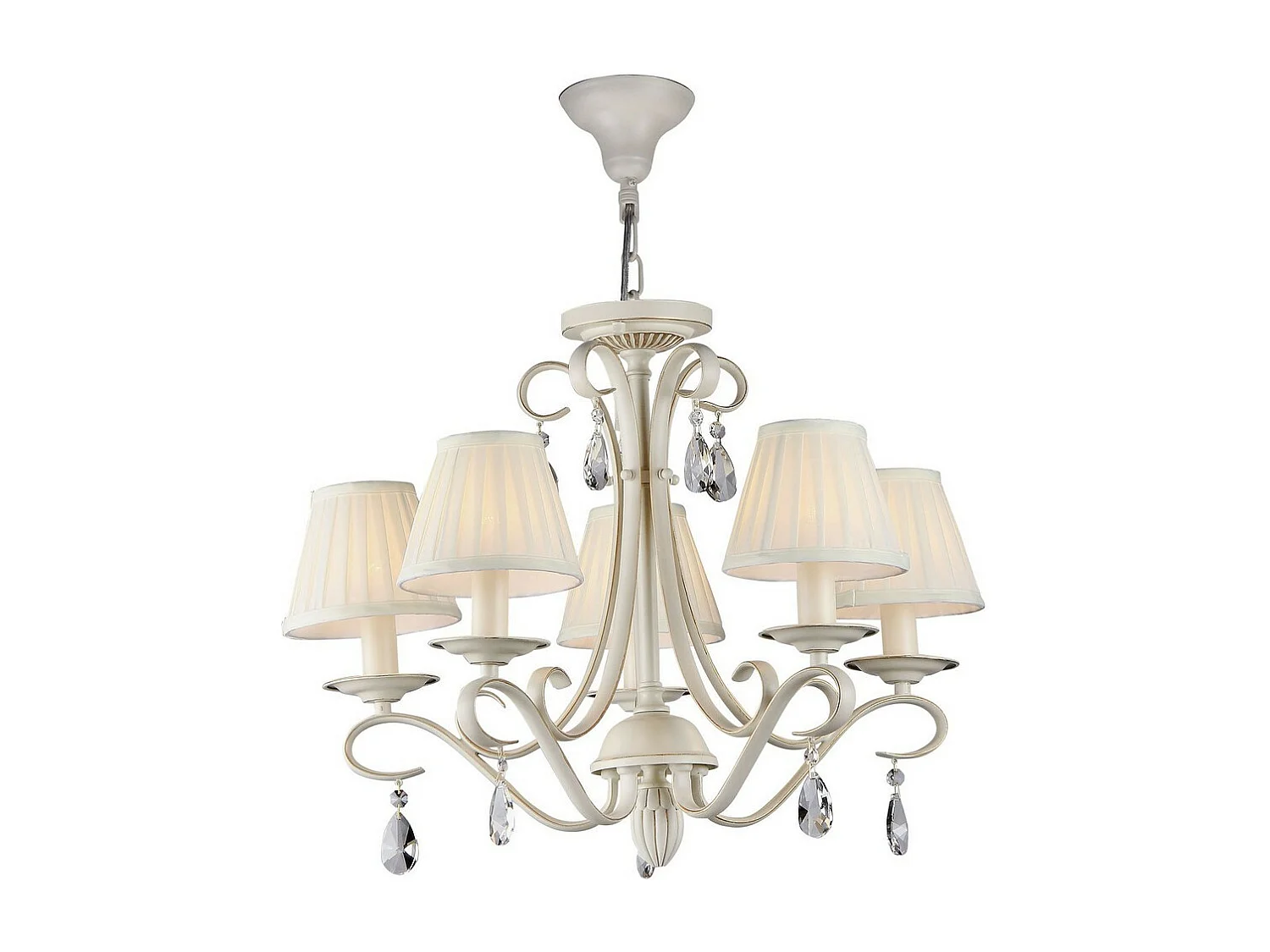 Brionia Kronleuchter Beige mit plissierten Satinschirmen, 5 Licht, E14