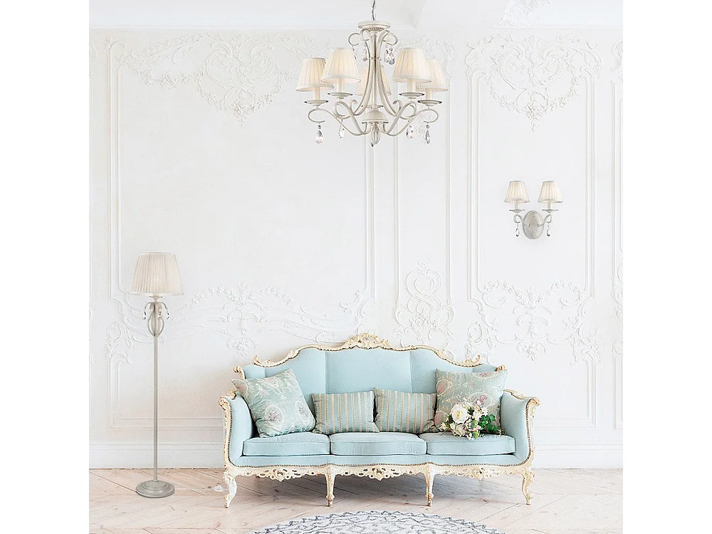 Brionia Kronleuchter Beige mit plissierten Satinschirmen, 5 Licht, E14